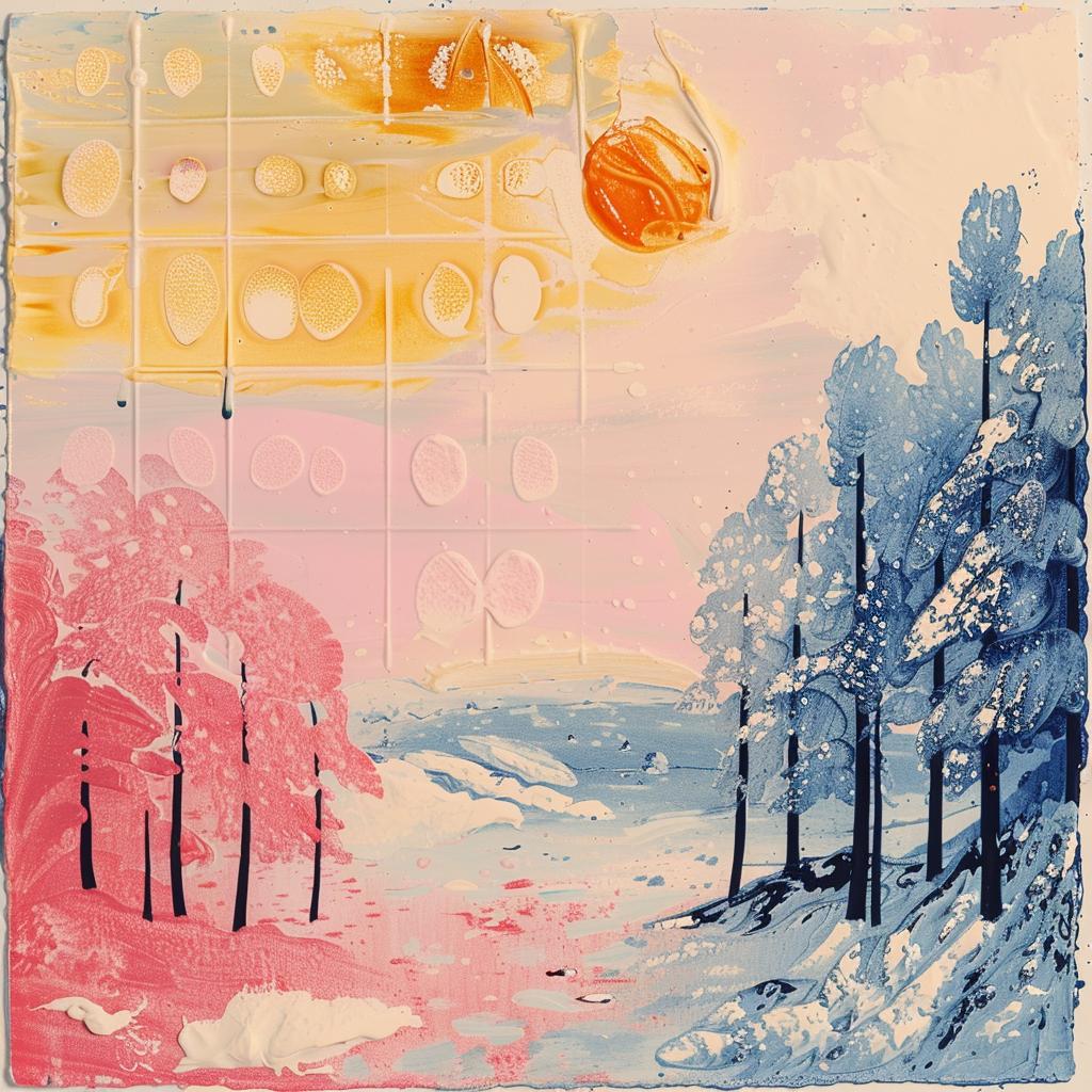 infrared  encaustic  painting  sun  trees  background  impasto  colorful  nature  art 1016001
