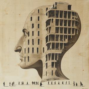 hotel  head  building  lineart  cross-section  silhouette  people  Moebius  intricate  design 1039603