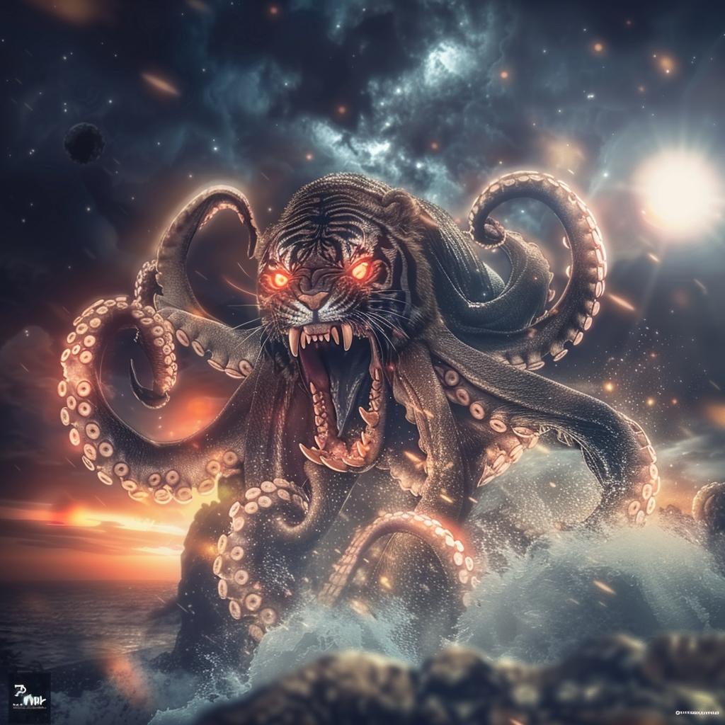 مجسات الأخطبوط، نمر، محيط، فن ديناميكي مكثف، الحياة البرية، رسم توضيحي، لون 1034323