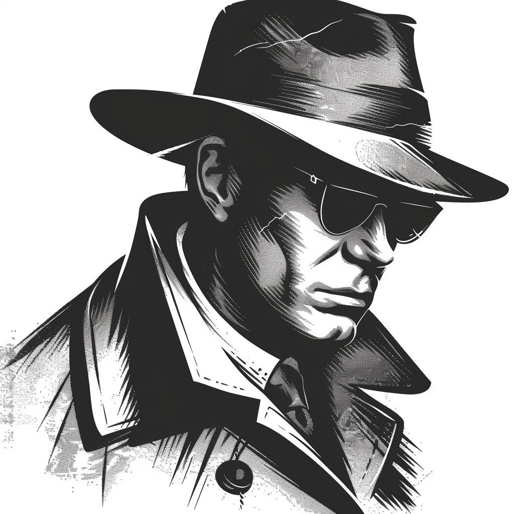 silhouette  detective  vintage  icon  emblem  black  white  tattoo  linocut  bold 951853