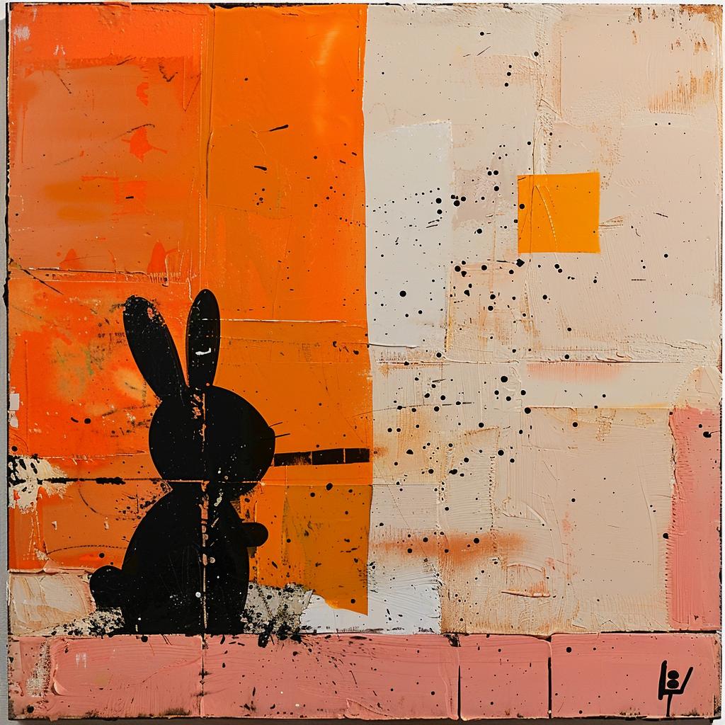 encaustic  paint  rabbit  black  orange  bold  colorful  surreal  playful  impasto 938381