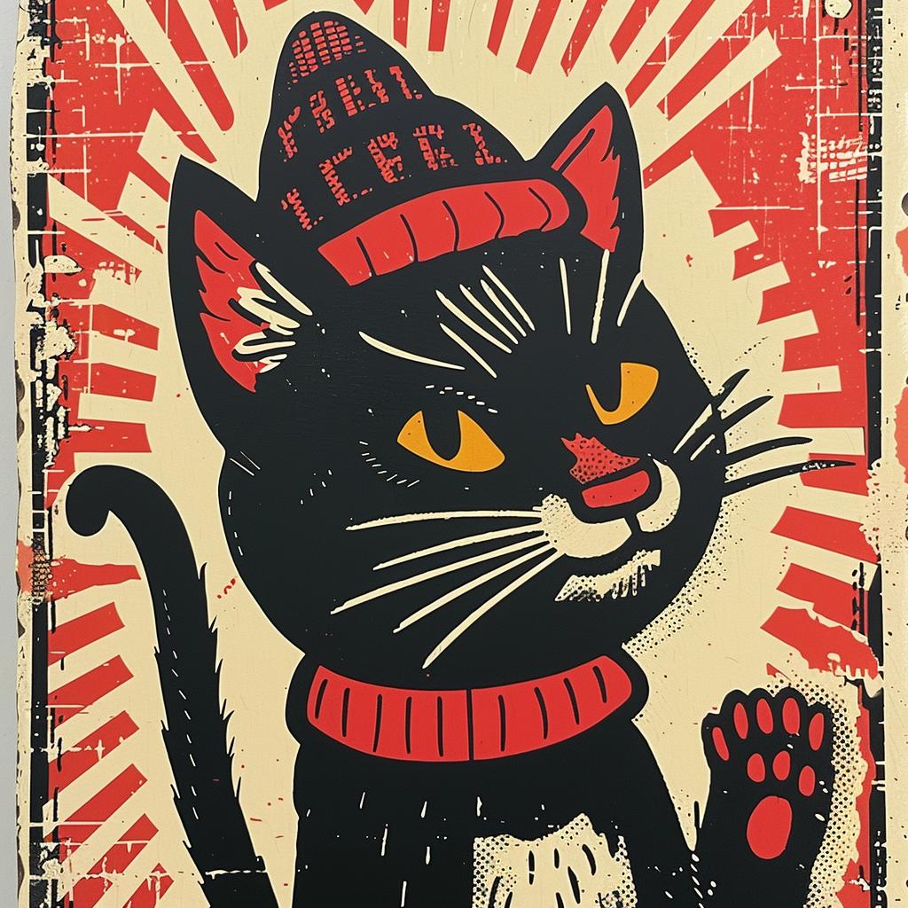 cat  poster  hat  scarf  simple  urban  aggressive  feline  vibrant  street 957695