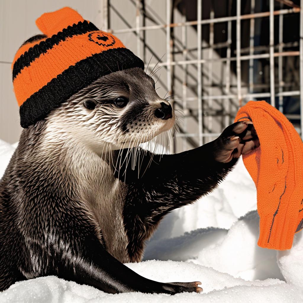 otter  cartoon  scarf  knit  animal  cute  whimsical  cap  illustration  white 942318