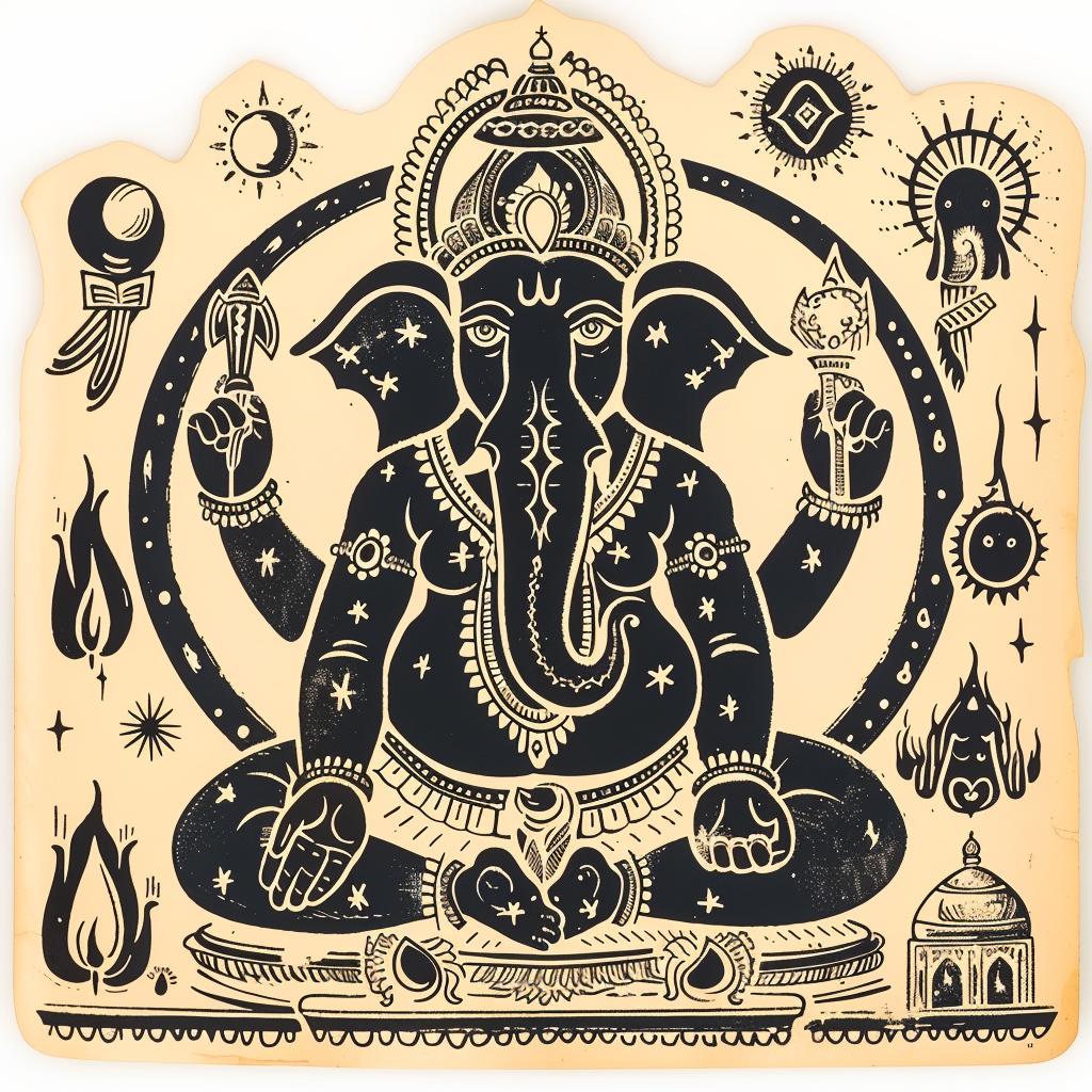 Ganesha  elephant  wooden  sticker  Hindu  spiritual  elaborate  cosmic  art  provocative 935448