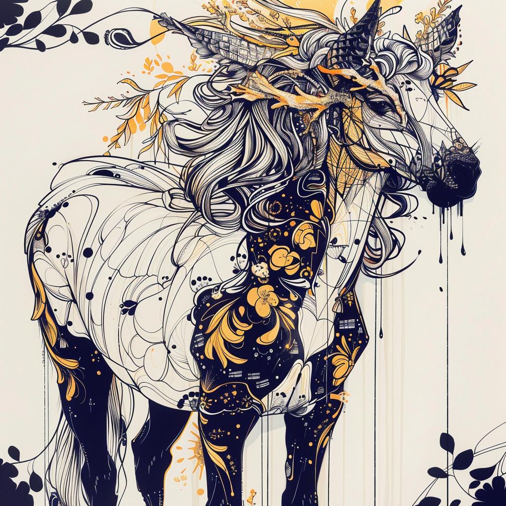 mythical  creature  horse  feathers  gold  black  fantasy  unique  nature  drawing 952914