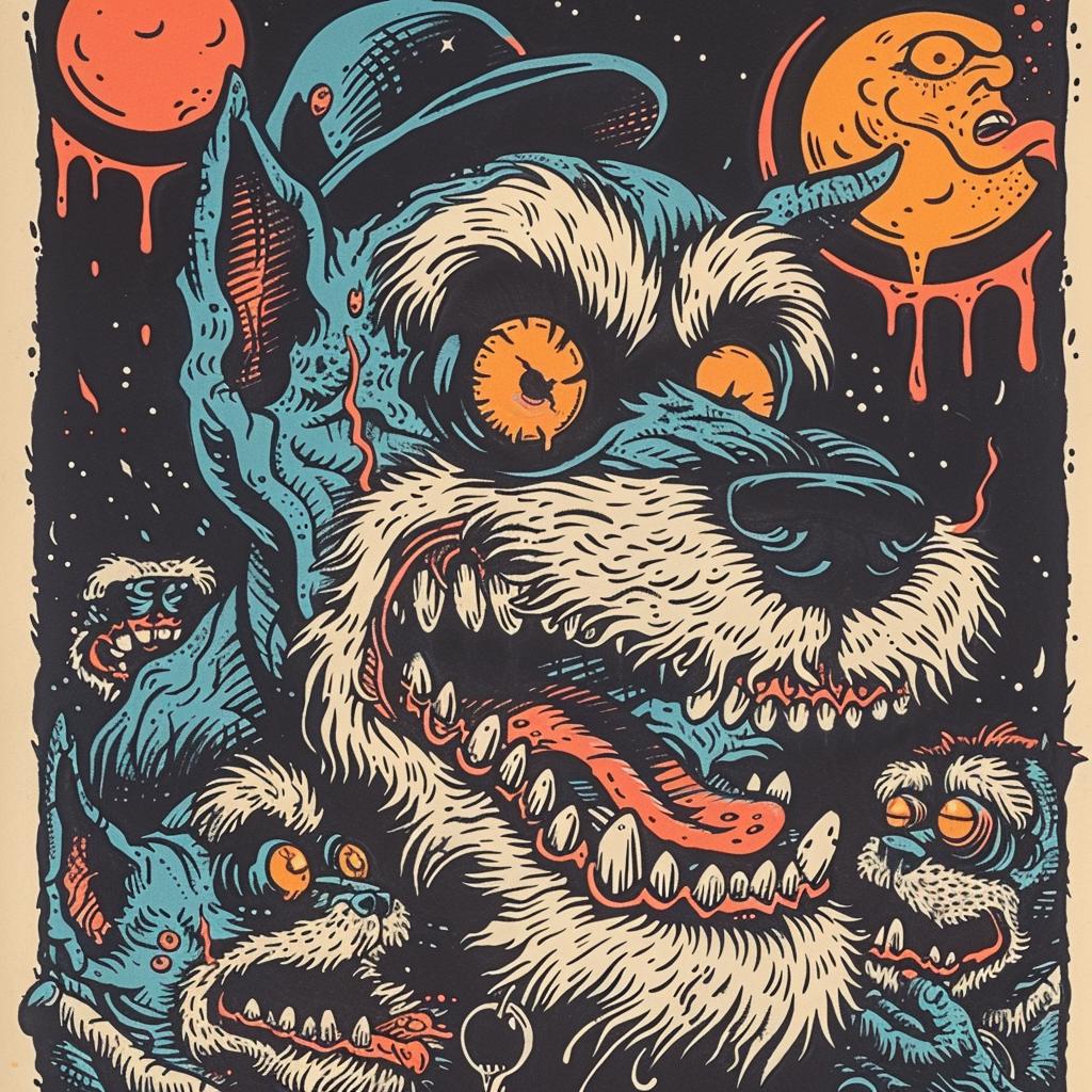 dog  poster  hat  moon  concert  art  naturalistic  Rockwell  dark  occult 927257