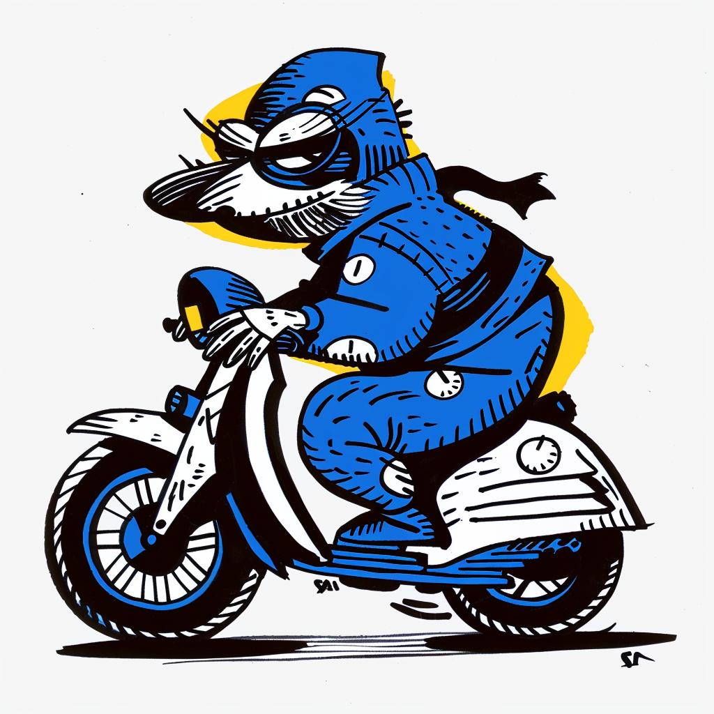 sloth  moped  cartoon  character  motorcycle  fun  whimsical  colorful  playful  humor 1028233