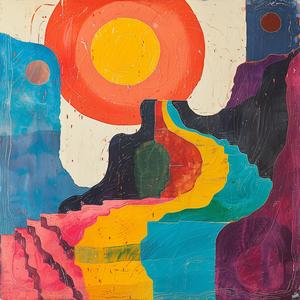 surreal  blockprint  Jack  Kirby  Etel  Adnan  painting  sun  mountains  creative 1062859