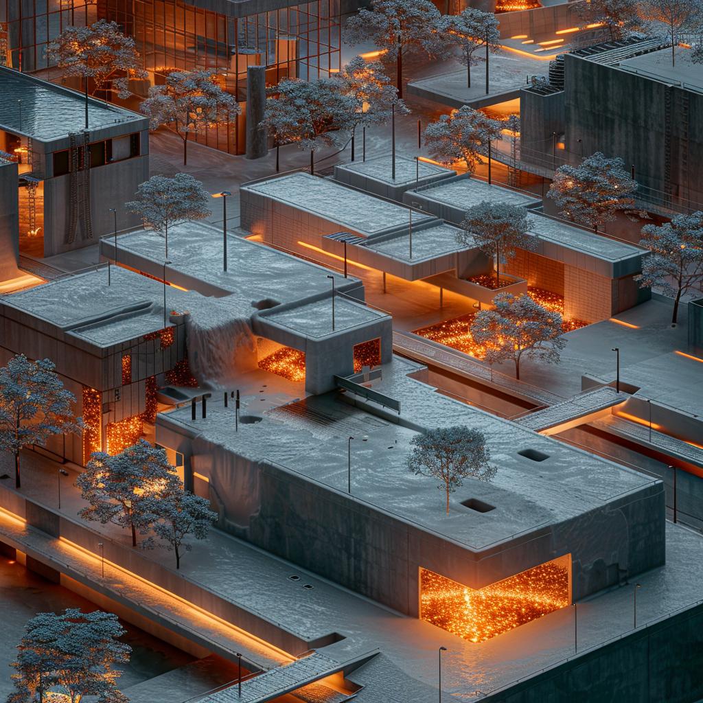 futuristic  industrial  ceramic  white  factory  photo  lighting  steel  glow  axonometric 965255