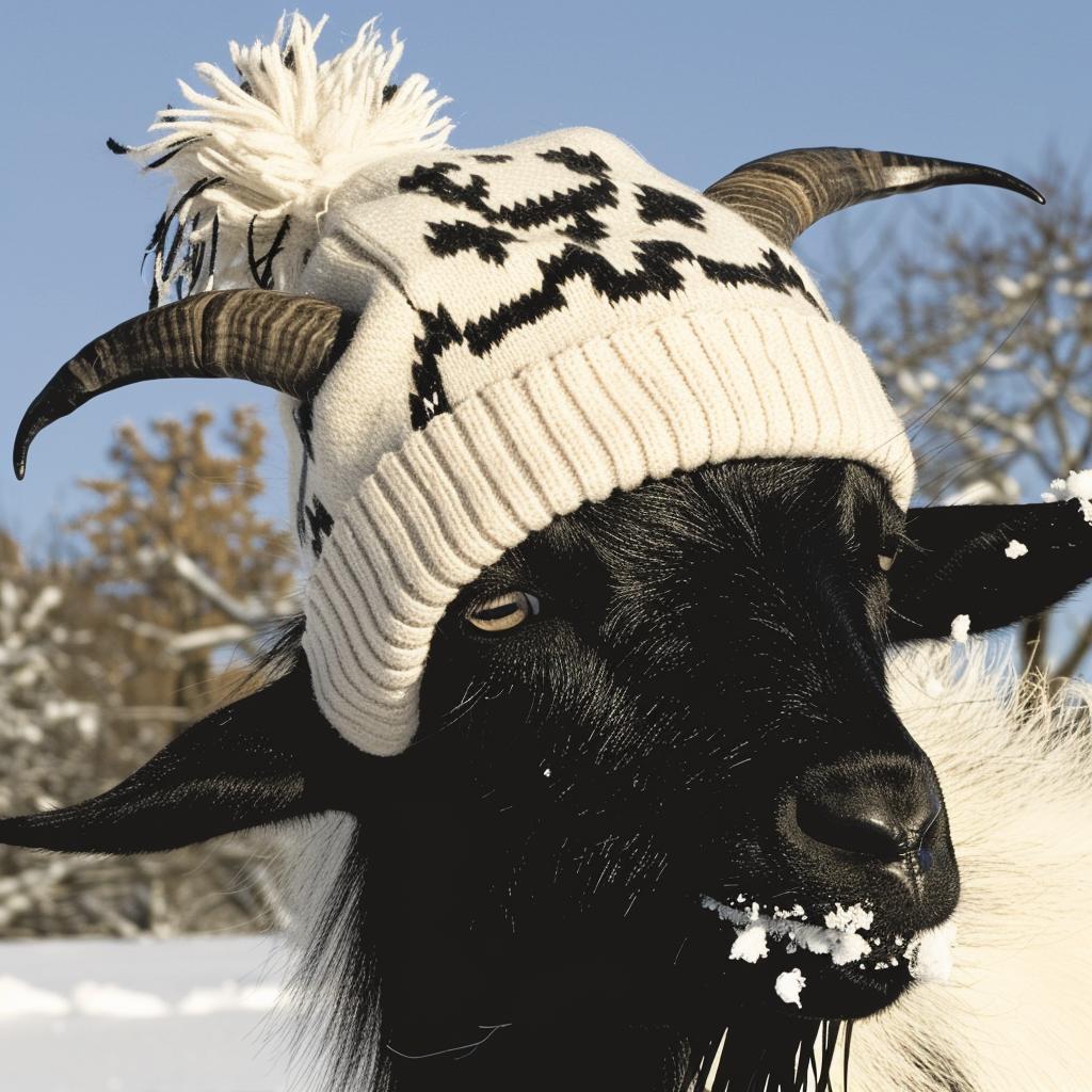 goat  cartoon  hat  snow  animal  cute  whimsical  knit  illustration  white 942311