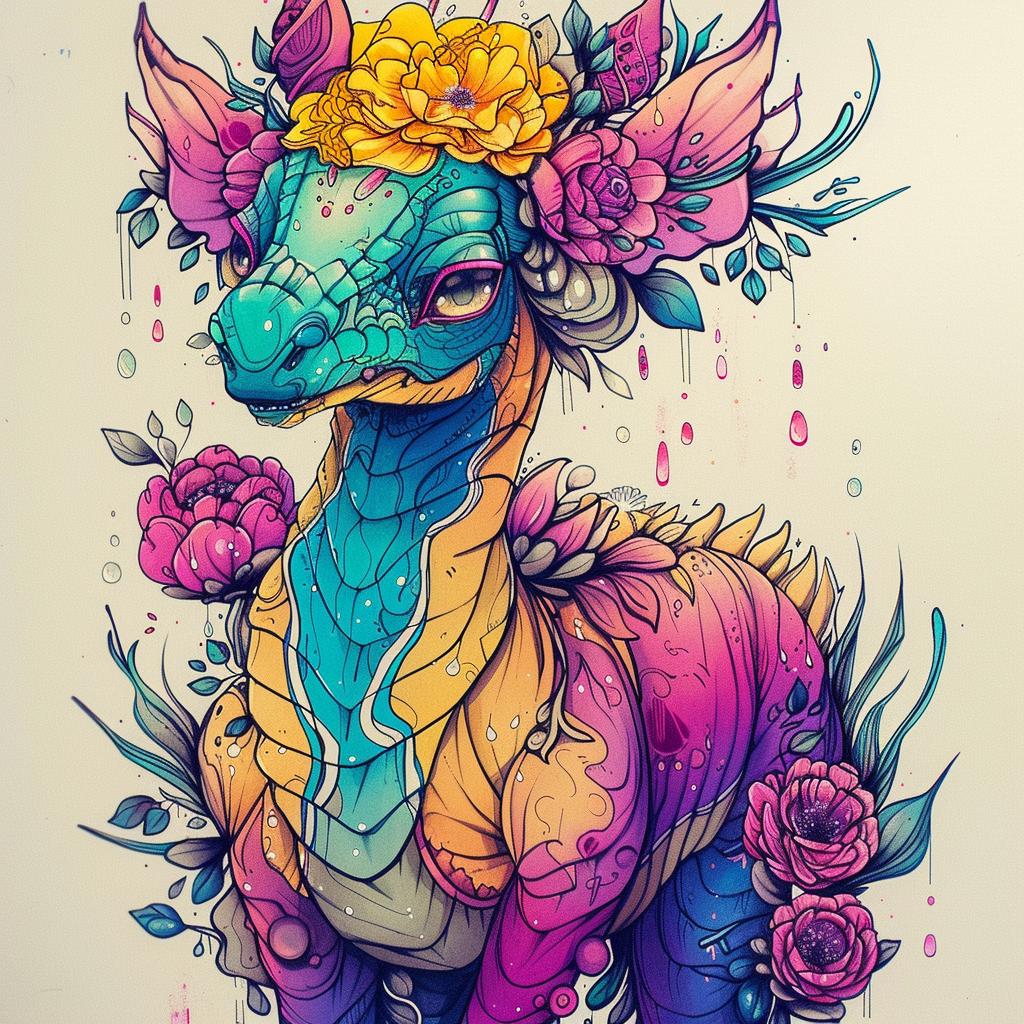 mythical  creature  dragon  colorful  flowers  hybrid  fantasy  exploration  whimsical  nature 941226