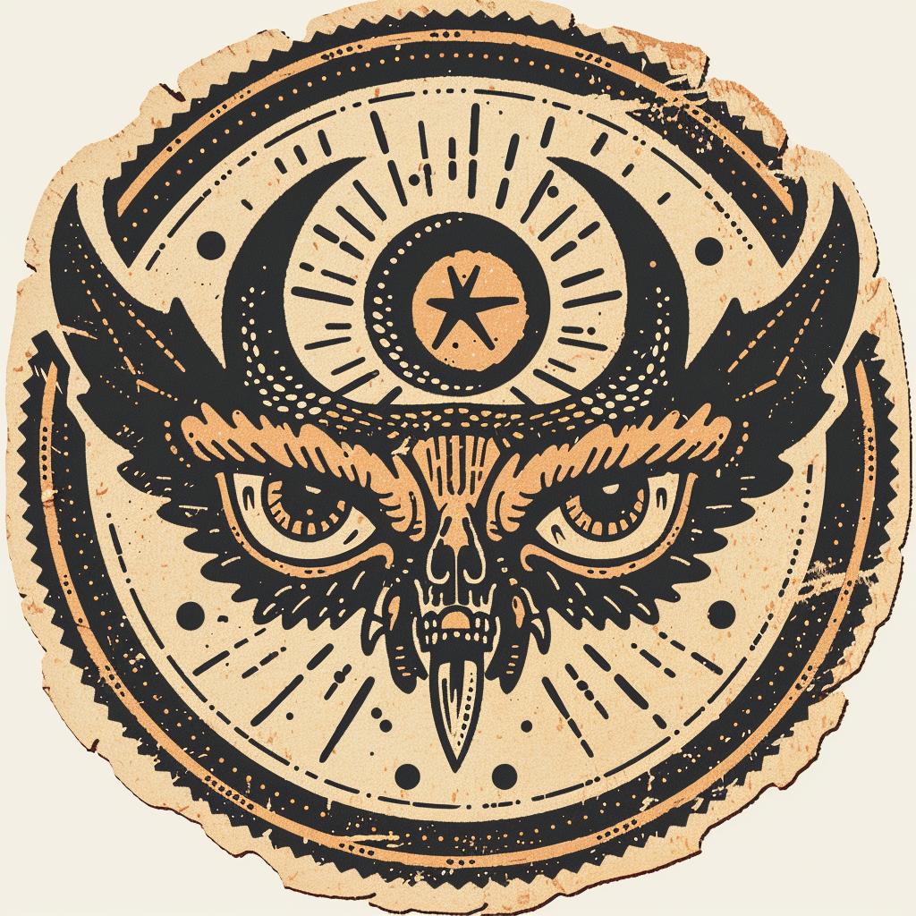 badge  design  owl  crescent  moon  stars  occult  spiritual  symmetrical  provocative 933958