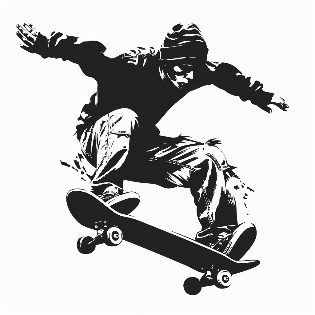 skateboarder  air  black  white  minimal  vector  simple  silhouette  action  linocut 952160