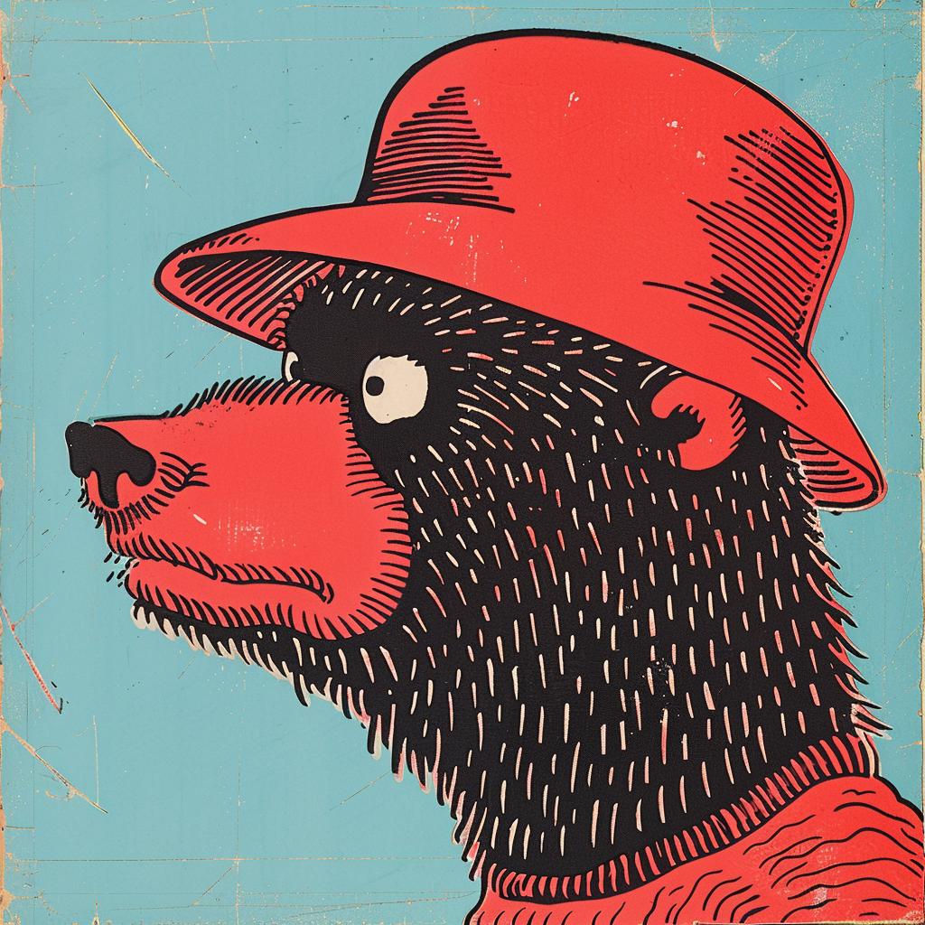 bear  red  hat  ominous  vibrant  comic  portrait  Kirby  1950s  illustration 921509