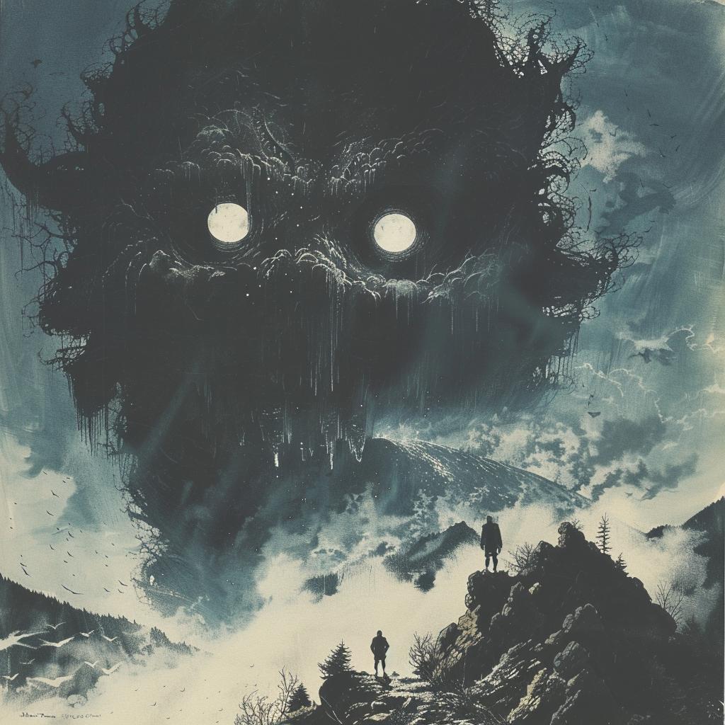 retro  dark  sci-fi  gouache  illustration  composition  black  Shining  vintage  art 922352