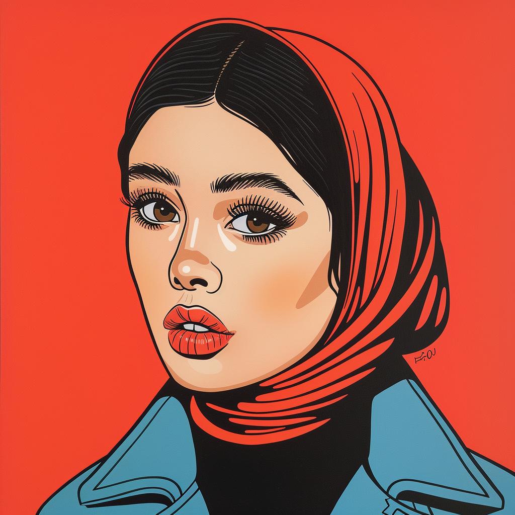 woman  hijab  pop art  red  headscarf  portrait  colorful  vibrant  modern  culture 1023823
