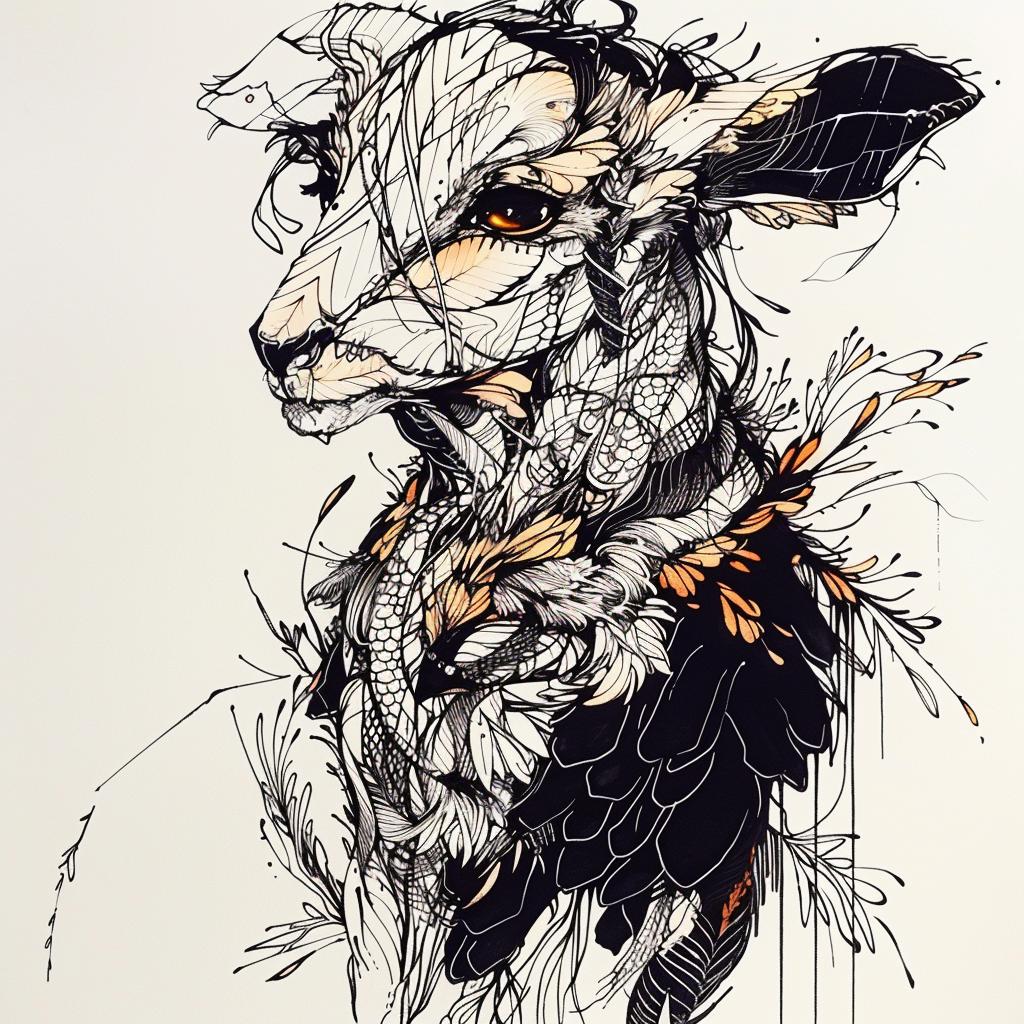 mythical  creature  hybrid  sheep  feathers  unique  fantastical  colorful  whimsical  entity 952963