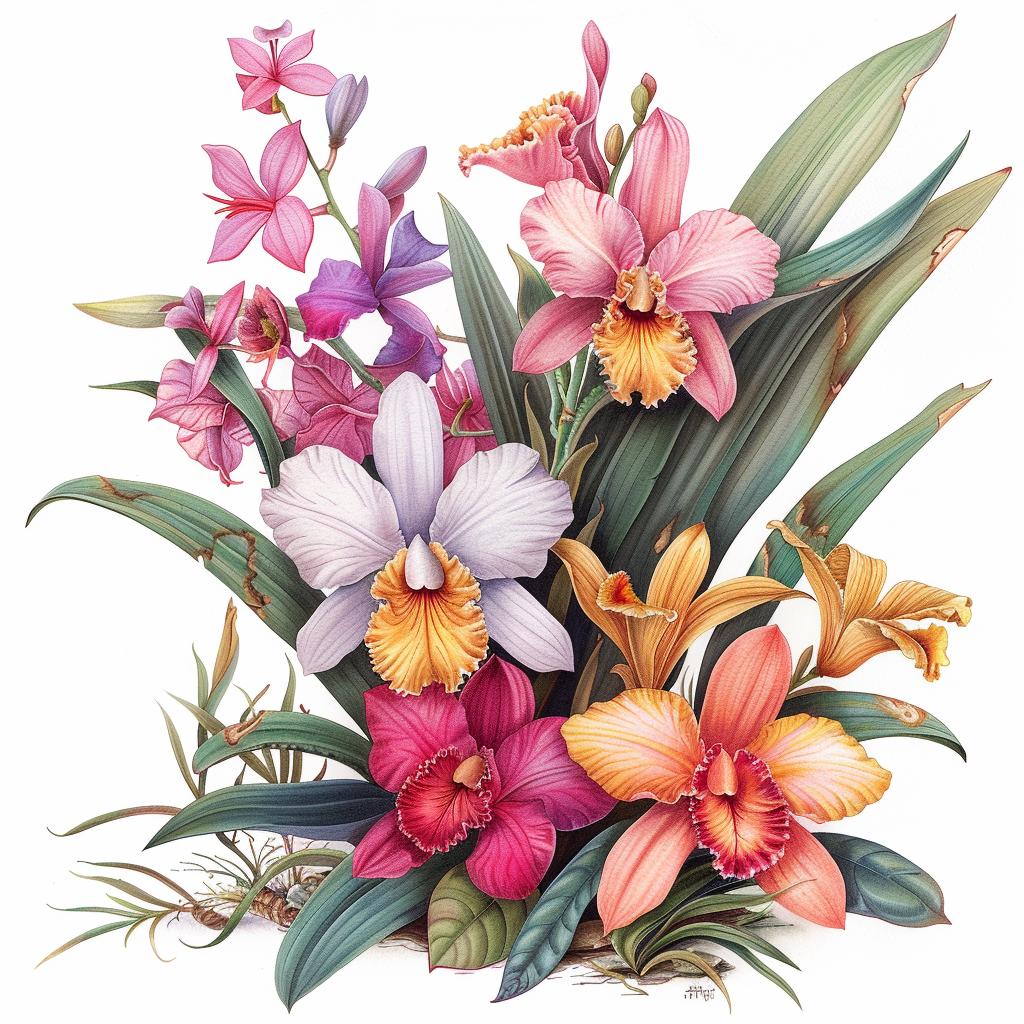 orchids  painting  vase  flowers  botanical  stilllife  nature  colorful  realistic  elegant 971656