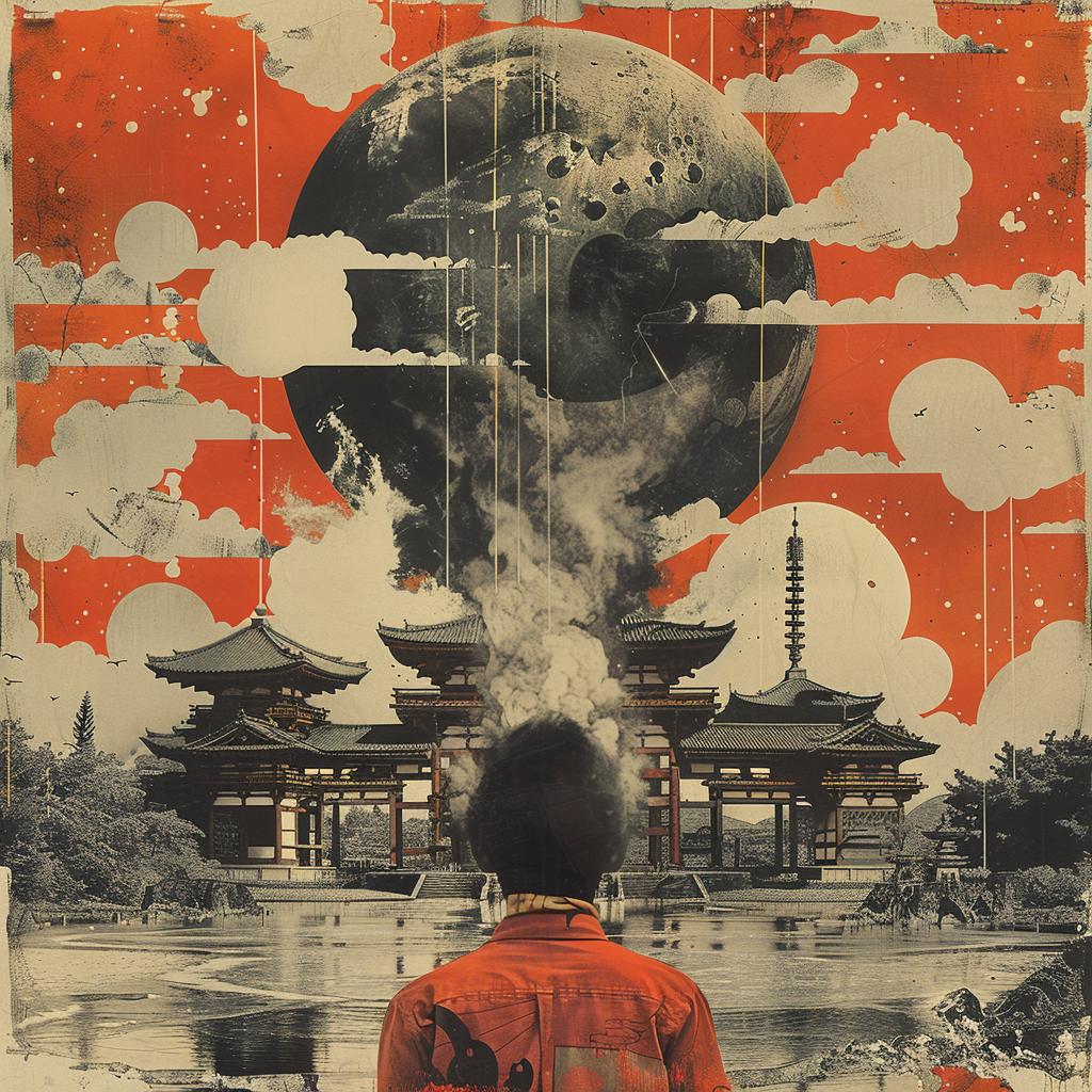 surreal  album  cover  screenprinting  orange  jacket  man  moon  building  creative 960473