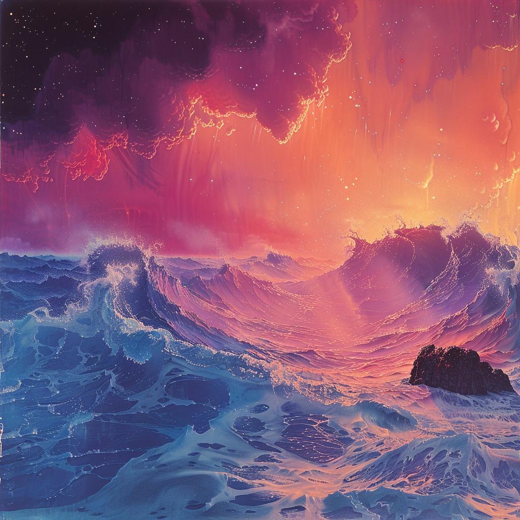 stormy  ocean  waves  sunset  painting  dramatic  natural  colors  EdRuscha  atmospheric 1026502