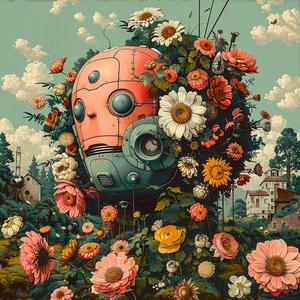 robot  flowers  chromolithography  painting  color  nature  composition  vibrant  surrounding  details 1059793
