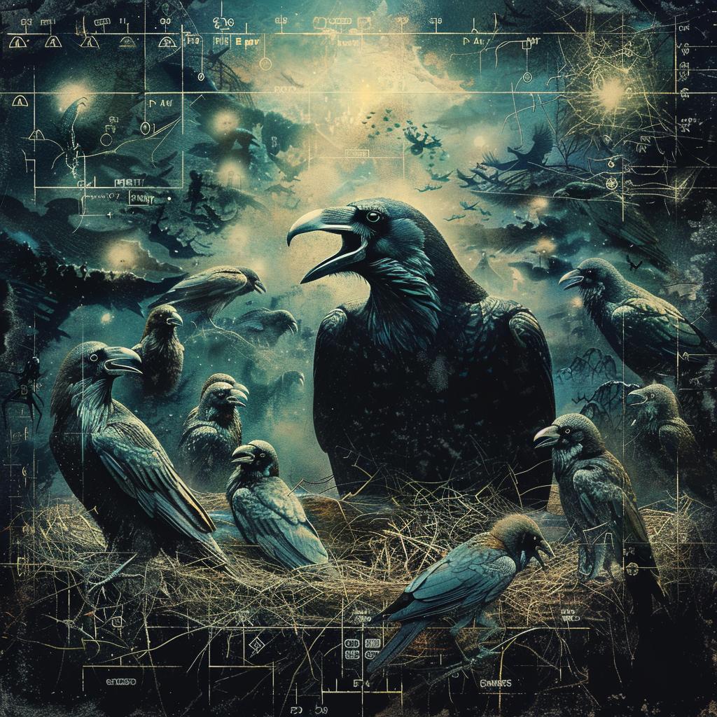 ravens  nest  birds  feeding  canvas  art  print  illustration  wildlife  nature 1034476
