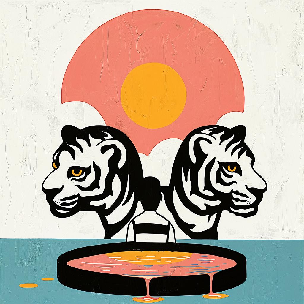 surreal  album  cover  tigers  plate  colorful  illustration  modern  creative  artistic 978057