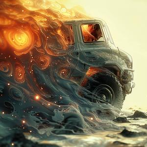 chromolithography  truck  flames  fire  vibrant  colorful  illustration  vehicle  dynamic  art 1054351