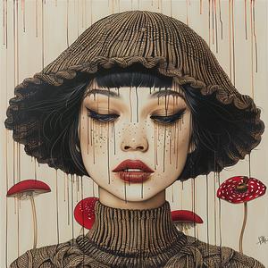 woman  hat  mushrooms  portrait  nature  colorful  painting  emek  art  abstract 1073671