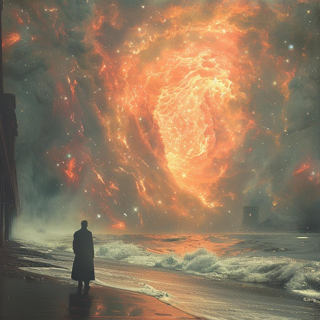 quantum  waves  double  exposure  nebula  beach  man  surreal  lifestyle  photo 1032138