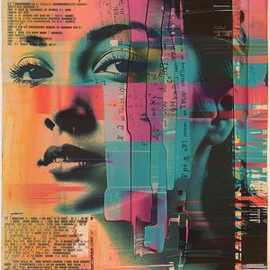 woman  face  computer  screen  chromolithography  TV  glitch  modern  abstract  art 1041091