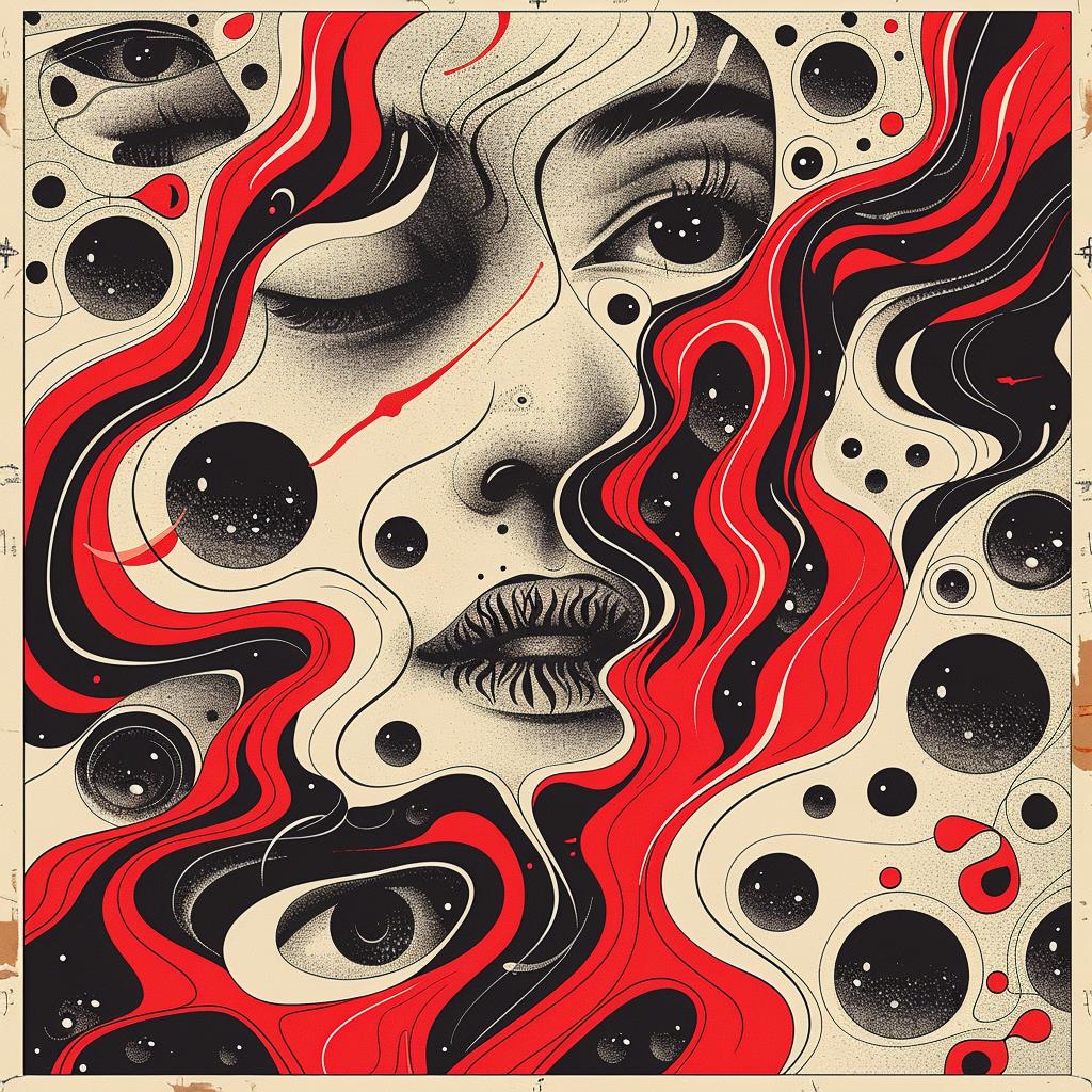 red  cream  album  vector  collage  woman  swirls  white  background  art 918133