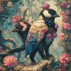 birds  flowers  forest  nature  colorful  whimsical  art  vibrant  flora  heads 1058342