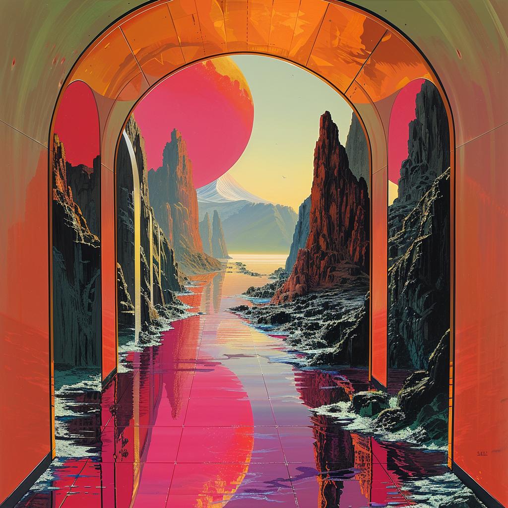 tunnel  red  sky  water  rolling  Nagai  retrofuturism  thoughtful  details  dreamlike 944444