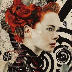 woman  red  hair  zebra  surrealist  collage  portrait  vortex  robotic  intricate 1062961