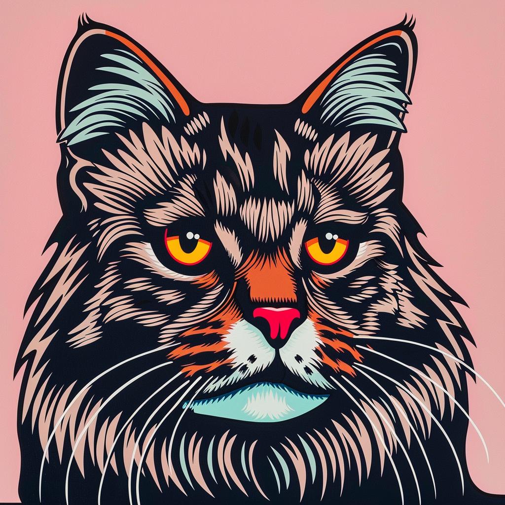 cat  Maine  Coon  vector  illustration  pink  background  pets  feline  colorful 972098