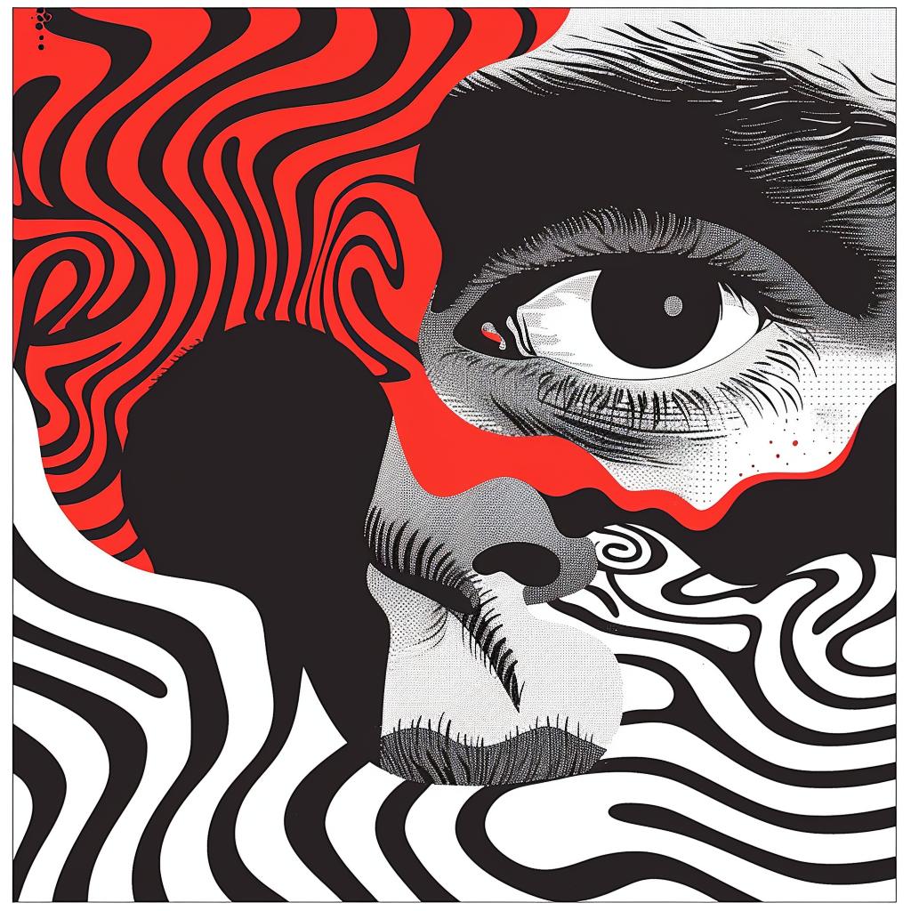 surreal  album  cover  screenprinting  hyper-realistic  black  white  face  man  simple 960341