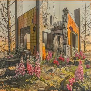 decrepit  abandoned  Frank  Lloyd  Wright  house  flowers  trees  color  style 1036479