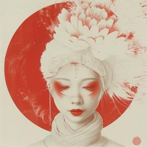 surreal  album  cover  woman  red  eyes  flower  hair  risograph  screenprinting 1077804