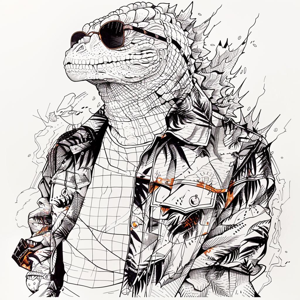 godzilla  lizard  sunglasses  drawing  cool  creature  art  cartoon  fashion  funny 953362