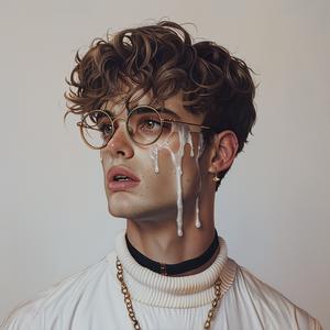 Pop  Art  model  brunette  four  eyes  dripping  makeup  sweater  white 1074373