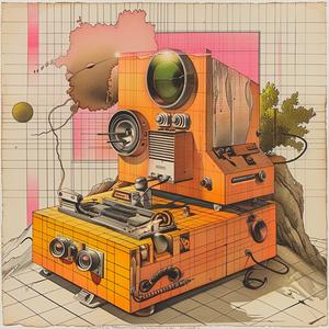 axonometric  retrofuturistic  projector  orange  camera  flat  colors  vector  illustration  detail 1037175