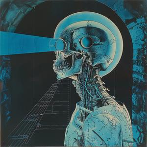 Moebius  skeleton  neon  blue  horror  occult  dark  light  glowing  poster 1077177