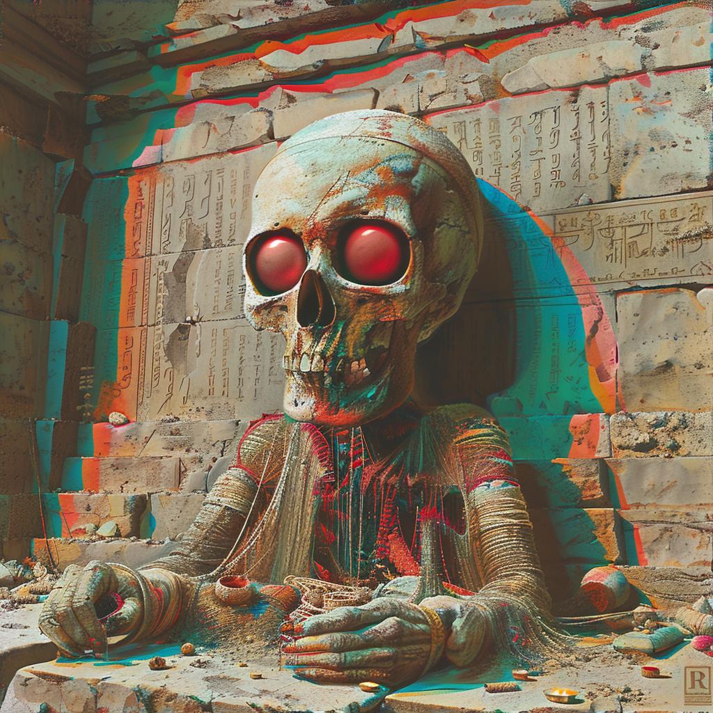 surreal  skull  art  table  red  eyes  introspective  occult  colorful  rich 973770