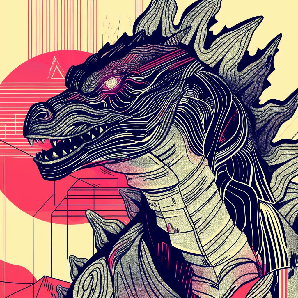 godzilla  monster  illustration  red  background  powerful  dynamic  artistic  creative  bold 939721