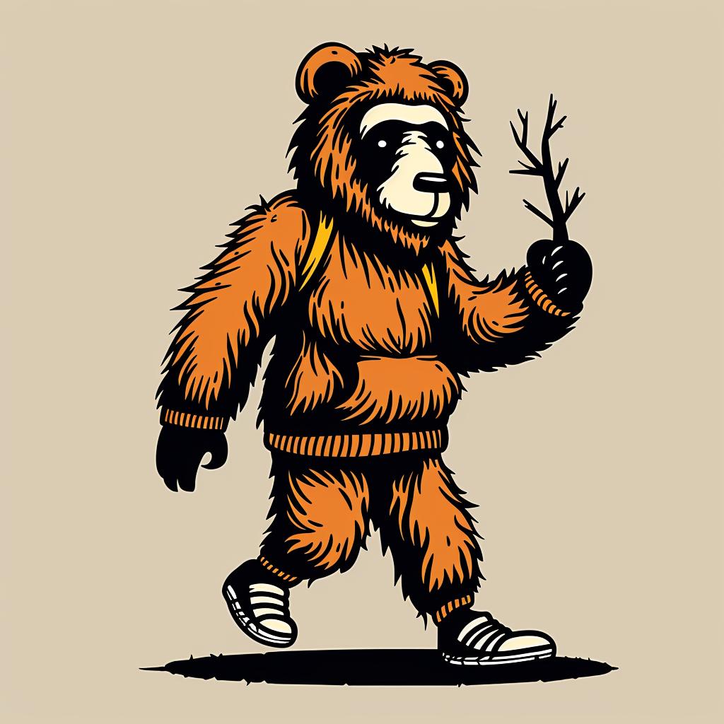 bear  branch  walking  playful  cartoon  animal  nature  whimsical  humorous  illustration 939959