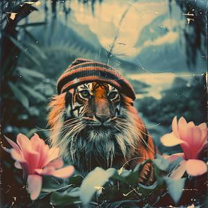 tiger  hat  flower  colorful  wildlife  illustration  nature  art  design  whimsical 1048467