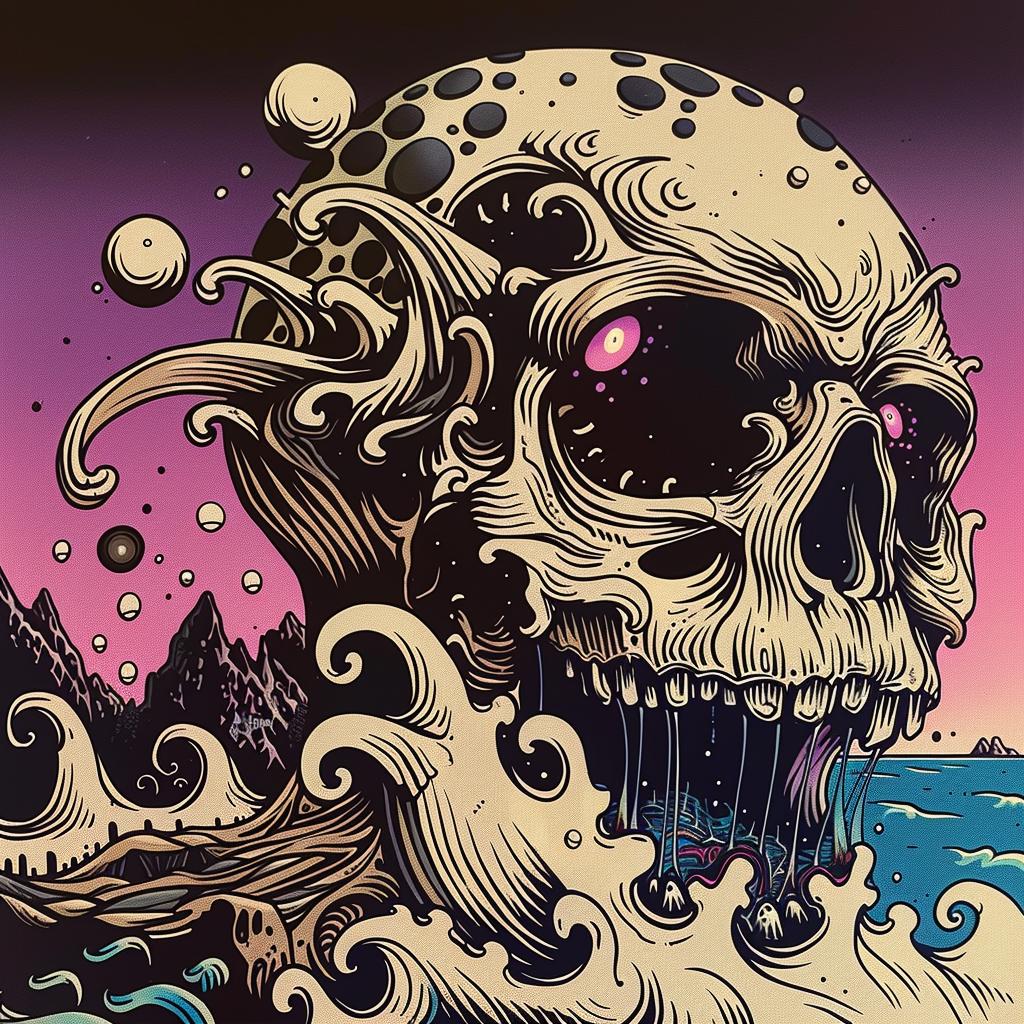 Japanese  lettering  skull  waves  background  art  graphic  design  illustration  vector 948025