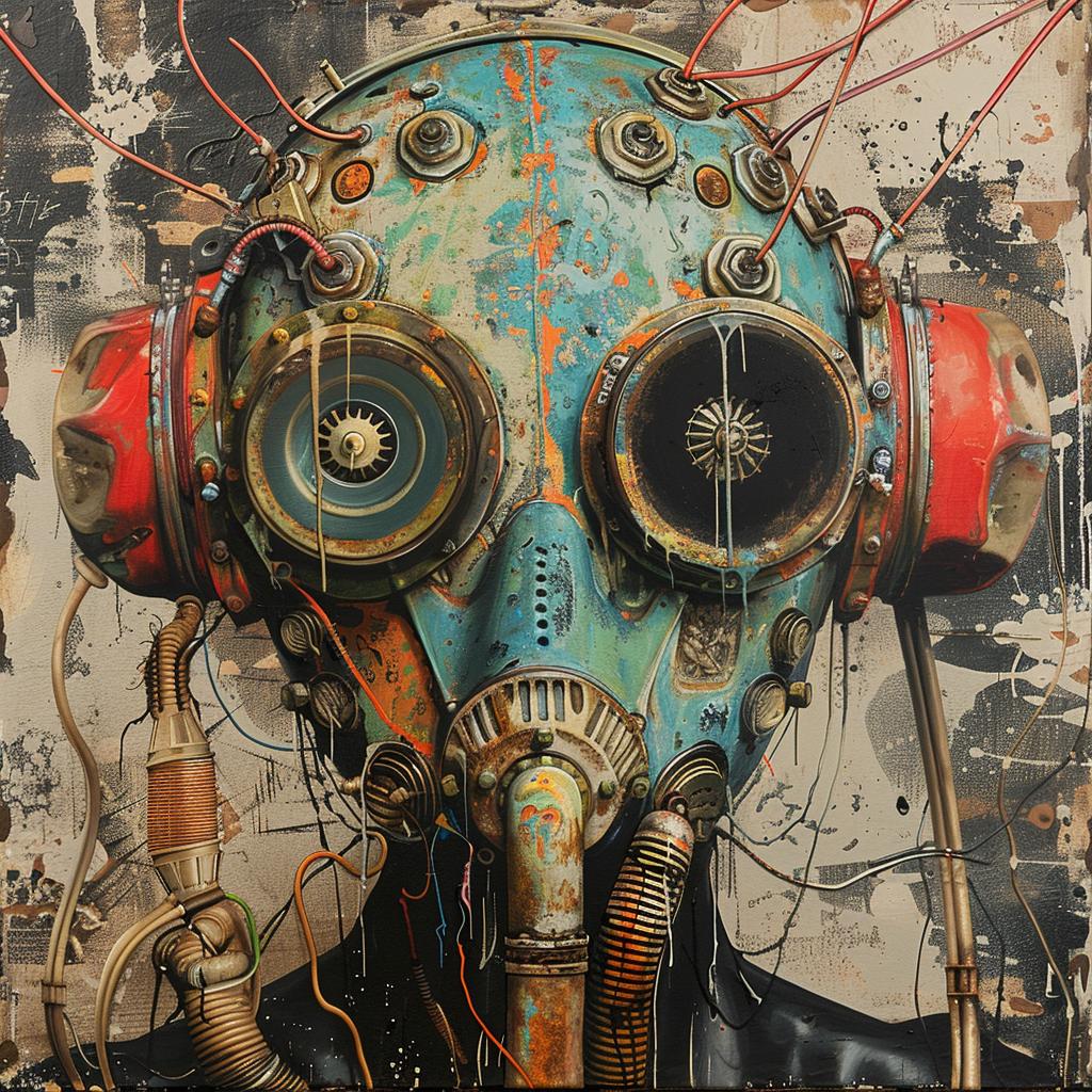 gasmask  surreal  futuristic  screenprinting  hyper-realistic  encaustic  art  Emily  Balivet  man 959929