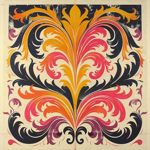 colorful  ornate  design  white  wall  bold  dynamic  leafy  artnouveau  linocut 1078918